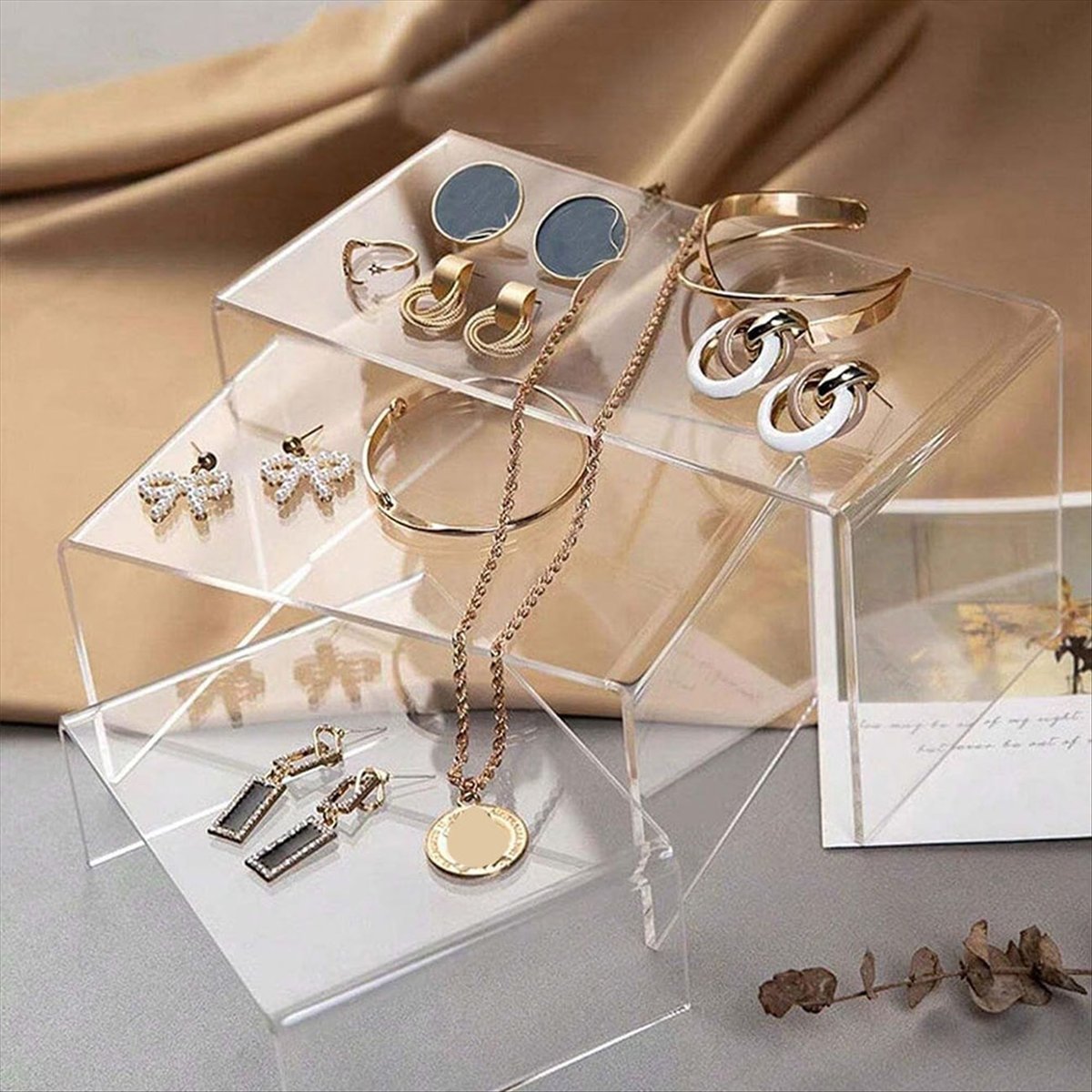 Display Risers Set - แท่นอะคริลิคใสขนาดเล็ก 8 ชิ้น 2 ชุด, แท่นโชว์อะคริลิคใสหนา,